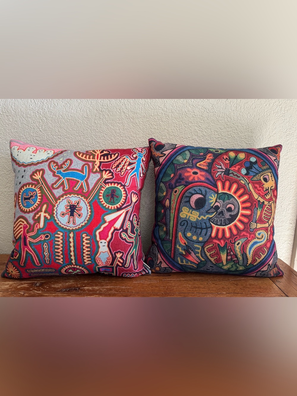 Emvency Linen Blend Pillows Mexican Huichol Set of 2 15” Multicolored Zip